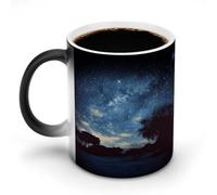 KWQDOZF Tazas de café sensibles al calor con impresión de cielo nocturno y árboles. Taza que cambia de color. La imagen completa se revela al agregar calor.
