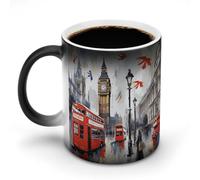 KWQDOZF Tazas de café sensibles al calor con impresión de Londres. Taza que cambia de color. La imagen completa se revela al agregar CALIENTE.