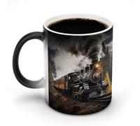 KWQDOZF Tazas de café sensibles al calor con impresión de tren de vapor. Taza que cambia de color. La imagen completa se revela al agregar CALIENTE.