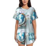 KWQDOZF Vamos a Viajar Alrededor del Mundo Conjunto de Pijama para Mujer de Manga Corta y Ropa de Dormir Suave