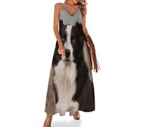 KWQDOZF Vestido Largo Maxi de Playa con Estampado Floral y Estampado de Border Collie para Mujer