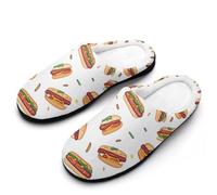 KWQDOZF Zapatillas de algodón para hombre con diseño de hamburguesas y perritos calientes, suela de goma antideslizante, cálidas y pa