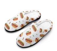 KWQDOZF Zapatillas de algodón para mujer, con diseño de hamburguesas y perritos calientes, suela de goma antideslizante, cálidas y pa