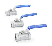 KWQNPHTRN Válvula de Bola de una Pieza 1P de Acero Inoxidable 304, Rosca Hembra BSP de 1/4", 3/8", 1/2", 3/4", 1" y 1-1/4", DN15(Dn10,3Pcs)