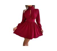 KWTF 2023 Mujeres otoño Casual Ahueca hacia Fuera el Vestido de Manga Larga una línea Negro Rojo Blanco