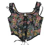 KWTF Bustiers de vendaje cruzado para mujer, Top corto con cuello en U, camisetas sin mangas cruzadas con tiras, corsés con tirantes de lazo con estampado de flores Vintage