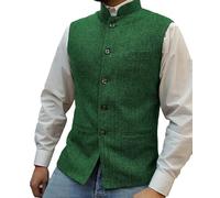 KWTF Chaleco/Chaleco Formal de Tweed con Cuello levantado de Estilo Chino, Ropa de Novio de Talla en Espiga de Lana Negocios