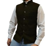 KWTF Chaleco/Chaleco Formal de Tweed con Cuello levantado de Estilo Chino, Ropa de Novio de Talla en Espiga de Lana Negocios