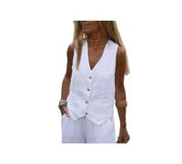 KWTF Chaleco de Lino y algodón de Color Liso para Mujer, Chaleco para Llevar en el Exterior, Chaleco para IR al Trabajo con Traje, Chaleco para Mujer