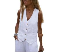 KWTF Chaleco de Lino y algodón de Color Liso para Mujer, Chaleco para Llevar en el Exterior, Chaleco para IR al Trabajo con Traje, Chaleco para Mujer