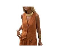 KWTF Chaleco de Lino y algodón de Color Liso para Mujer, Chaleco para Llevar en el Exterior, Chaleco para IR al Trabajo con Traje, Chaleco para Mujer