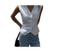 KWTF Chaleco de Mujer Blanco con Cuello en V de un Solo Pecho Vintage Retro Herramientas Chaleco Formal Casual de Negocios Chaleco Delgado Chaleco de Boda
