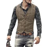 KWTF Chaleco de Negocios Vintage para Hombre, Abrigo clásico a Cuadros, Chaleco Formal Ajustado de Tweed para Padrinos de Boda