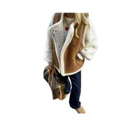 KWTF Chaleco de Piel cálido a la Moda para Mujer, Chaquetas Elegantes sin Mangas con Cuello Vuelto, Chaleco Informal Elegante de Piel sintética para Invierno