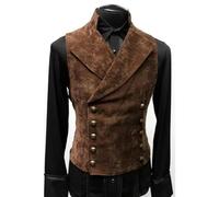 KWTF Chaleco de Traje de Ante Rojo Vintage para Hombre, Chaleco de Traje con Doble Botonadura, Chaleco Informal Ajustado sin Mangas Steampunk para Hombre 3XL