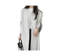 KWTF Chaleco largo elegante de lana con puntada abierta para mujer, chaleco de otoño con cuello redondo, abrigos informales holgados sin mangas coreanos para mujer
