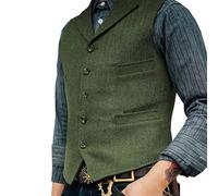 KWTF Chaleco para Hombres Marrón Boda Lana Tweed Negocios Chaleco Chaqueta Casual Slim Fit Chaleco Groosmen Boda