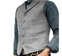 KWTF Chaleco para Hombres Marrón Boda Lana Tweed Negocios Chaleco Chaqueta Casual Slim Fit Chaleco Groosmen Boda