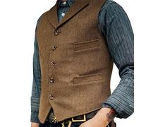 KWTF Chaleco para Hombres Marrón Boda Lana Tweed Negocios Chaleco Chaqueta Casual Slim Fit Chaleco Groosmen Boda