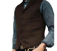 KWTF Chaleco para Hombres Marrón Boda Lana Tweed Negocios Chaleco Chaqueta Casual Slim Fit Chaleco Groosmen Boda
