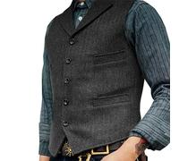 KWTF Chaleco para Hombres Marrón Boda Lana Tweed Negocios Chaleco Chaqueta Casual Slim Fit Chaleco Groosmen Boda