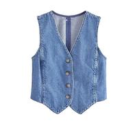 KWTF Chaleco Vaquero para Mujer, Sin Mangas de Mezclilla a la Moda, Chaqueta, Conjunto Corto, Ropa de Calle Nueva, Top Informal