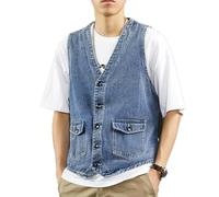 KWTF Chaleco Vaquero Vintage de Otoño para Hombre, Chaqueta sin Mangas Negra, Retro para Herramientas, Ropa