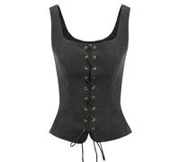 KWTF Chaleco Vintage de Gamuza sintética con Cuello Cuadrado y Espalda en U para Mujer, Chaleco Frontal, Chaleco, Disfraz de Cosplay renacentista, corpiño Campesino