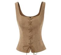 KWTF Chaleco Vintage de Gamuza sintética con Cuello Cuadrado y Espalda en U para Mujer, Chaleco Frontal, Chaleco, Disfraz de Cosplay renacentista, corpiño Campesino
