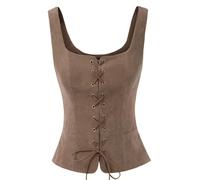 KWTF Chaleco Vintage de Gamuza sintética con Cuello Cuadrado y Espalda en U para Mujer, Chaleco Frontal, Chaleco, Disfraz de Cosplay renacentista, corpiño Campesino