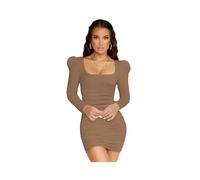 KWTF Mini Vestido Ajustado Sexy para Mujer, otoño 2023, Manga Larga, Falda Delgada, Cuello Cuadrado, Negro, Fiesta, Club, Vestidos Cortos Informales