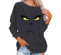 KWTF Sudadera gráfica Divertida para Mujer, Jersey Informal de Navidad con Cuello Redondo y Manga Larga con Estampado Grinched, suéter Holgado, Tops, Ropa de Calle