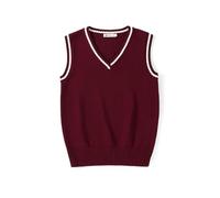 KWTF Suéter sin Mangas para Hombre y Mujer, Chaleco con Cuello en V, Estilo Preppy, Estudiantes, niños y niñas, Jersey de Punto clásico de Primavera, Chaleco Retro de Moda Coreana