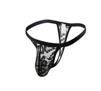 KWTF Tanga elástica con cinturón Fino para Hombre, Tanga de Encaje Floral Convexo, Bragas con Bolsa, Cintura Ultrafina, Sexy, Gay, suspensorio Desnudo, lencería