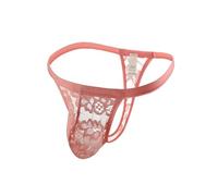 KWTF Tanga elástica con cinturón Fino para Hombre, Tanga de Encaje Floral Convexo, Bragas con Bolsa, Cintura Ultrafina, Sexy, Gay, suspensorio Desnudo, lencería