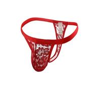 KWTF Tanga elástica con cinturón Fino para Hombre, Tanga de Encaje Floral Convexo, Bragas con Bolsa, Cintura Ultrafina, Sexy, Gay, suspensorio Desnudo, lencería