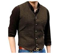 KWTF Traje Formal para Hombre, Chaleco Informal de Tweed y espiguilla de Lana con Cuello en V, Chaleco Formal de Negocios para Padrino de Boda, Verde/Negro/marrón