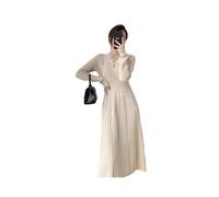 Vestido Plisado de Manga Larga para Mujer, suéter Coreano a la Moda para Mujer, Vestidos de Punto, Falda Elegante, Vestido Midi Beige y Negro para otoño 2023