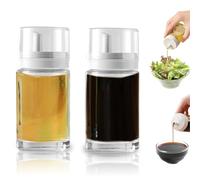 Kwude Paquete de 2 botellas dispensadoras de aceite y vinagre de vidrio pequeñas a prueba de fugas, 3.4 onzas cada una, perfectas para uso en cocina y barbacoa
