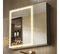 KWW LED Ilumina el Botiquín del Baño, con Espejo, Temperatura de Color Ajustable, luz Antiniebla, Enchufe y USB, Botiquín Montado en La Pared (2 puertas-75×70)