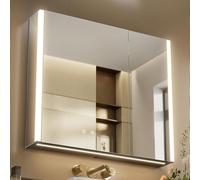 KWW LED Ilumina el Botiquín del Baño, con Espejo, Temperatura de Color Ajustable, luz Antiniebla, Enchufe y USB, Fácil de Instalar, Botiquín Montado en La Pared (2 puertas-80×70)