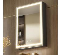 KWW LED Ilumina el Botiquín del Baño, con Espejo, Temperatura de Color Ajustable, luz Antiniebla, Enchufe y USB, Botiquín Montado en La Pared (Bisagra izquierda-50×70)