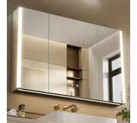 KWW LED Ilumina el Botiquín del Baño, con Espejo, Temperatura de Color Ajustable, luz Antiniebla, Enchufe y USB, Fácil de Instalar, Botiquín Montado en La Pared (3 puertas-105×70)