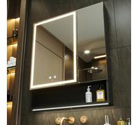 KWW LED Ilumina el Botiquín del Baño, con Espejo, Temperatura de Color Ajustable, luz Antiniebla, Enchufe y USB, Botiquín Montado en La Pared (2 puertas-75×85)