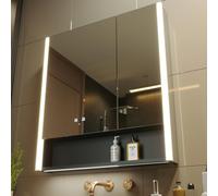 KWW LED Ilumina el Botiquín del Baño, con Espejo, Temperatura de Color Ajustable, luz Antiniebla, Enchufe y USB, Fácil de Instalar, Botiquín Montado en La Pared (85l x 80an cm)