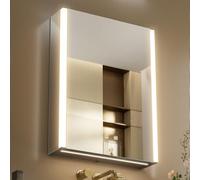 KWW LED Ilumina el Botiquín del Baño, con Espejo, Temperatura de Color Ajustable, luz Antiniebla, Enchufe y USB, Fácil de Instalar, Botiquín Montado en La Pared (Bisagra izquierda-55×70)