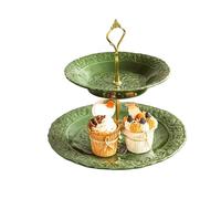 Kx9Lb8d Torre de exhibición de pasteles Este soporte for pasteles de cerámica, adornado con patrones en relieve, es la opción perfecta for las delicias del té tarde(Medio)