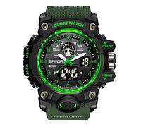 KXAITO Reloj de pulsera para hombre, deportivo, resistente al agua, militar, fecha, multifunción, táctica, LED, alarma, cronómetro, Verde 0B, L, Militar