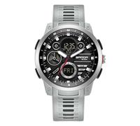 KXAITO Reloj deportivo de acero inoxidable para hombre, reloj militar para exteriores, cronómetro LED, digital, electrónico, grande, pantalla doble, impermeable, táctico, para hombre, Gris, L, Reloj