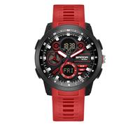 KXAITO Reloj deportivo de acero inoxidable para hombre, reloj militar para exteriores, cronómetro LED, digital, electrónico, grande, pantalla doble, impermeable, táctico, para hombre, Rojo -, L
